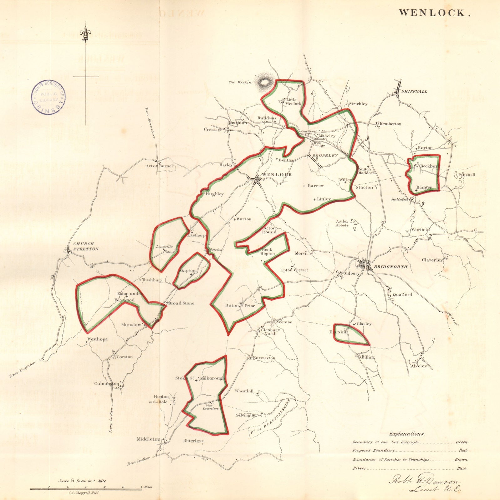 MUCH WENLOCK town/borough plan. REFORM ACT. Shropshire. DAWSON 1832 old map